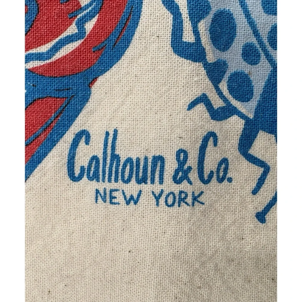 Calhoun & Co Floral Tea Towel Red Blue Butterfly Anthropologie Cottagecore 27x26